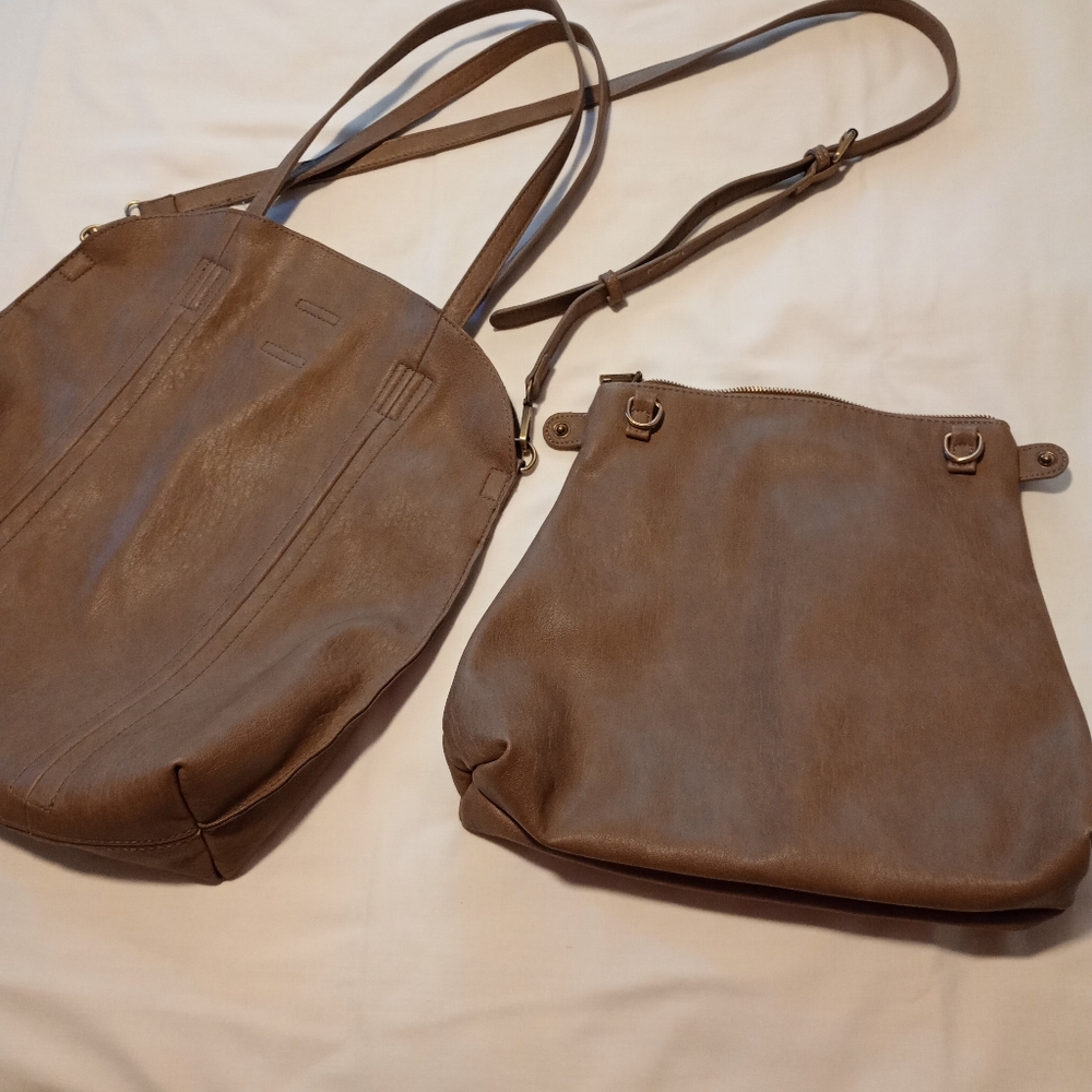 Antik Kraft Brown Leather Double Purse 1 Bag Magnet 1 Purse Insert Pockets Zip